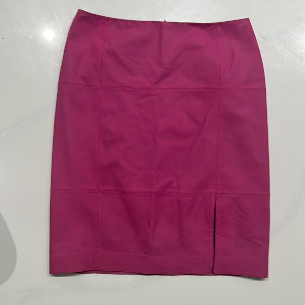 Leather Lafayette 148 New York Pink Pencil Skirt Knee-Length with Slit